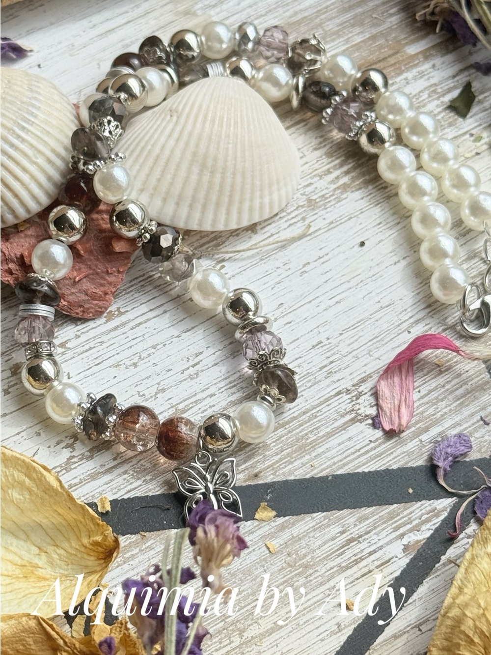Smoky Quartz + pearls + crystals + faux pearl choker short necklace